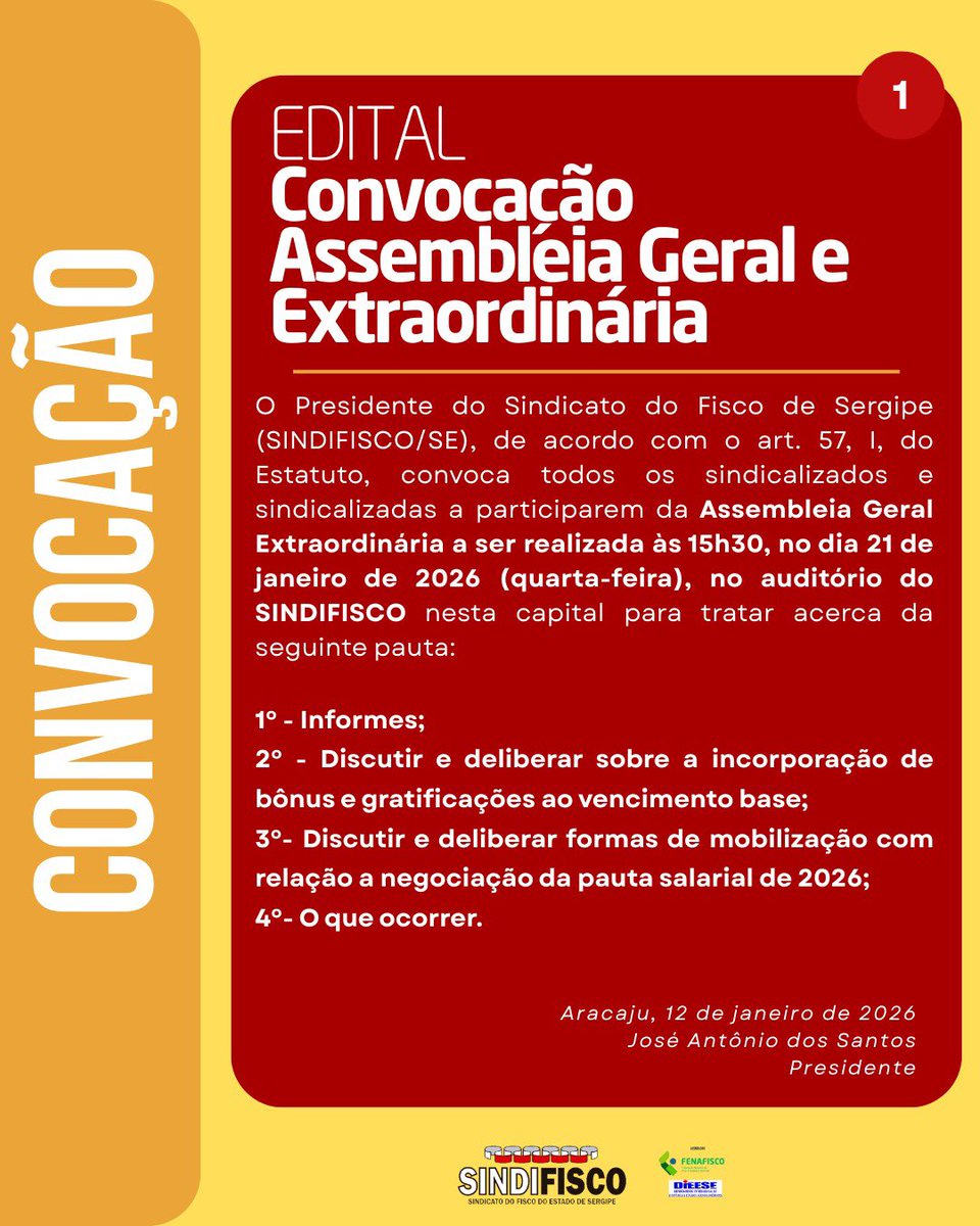 SINDIFISCOSE's tweet image. Convocações