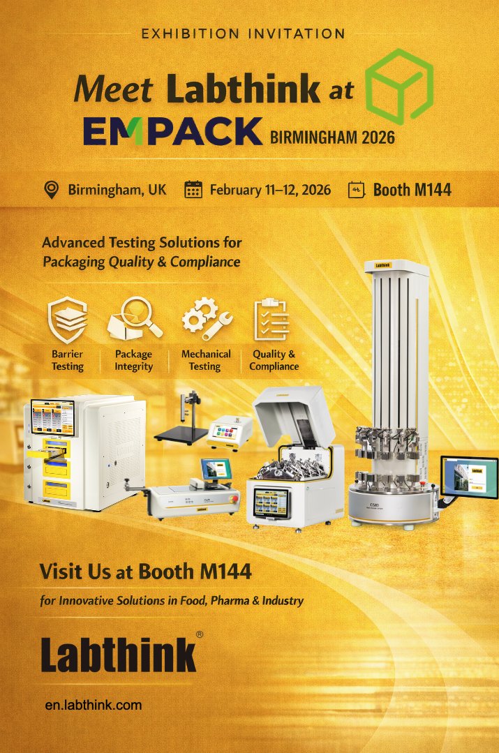 labthinkchina's tweet photo. 2026 begins with our first exhibition of the year.
Labthink is heading to EMPACK Birmingham 2026 โ our first exhibition in 2026. https://t.co/B8ISZrq2A9
๐ Birmingham, UK
๐
February 11โ12, 2026
๐ Visit us at Booth M144.
#Labthink #EMPACK #PackagingTesting #QualityControl https://t.co/Aor4DkMHh9
