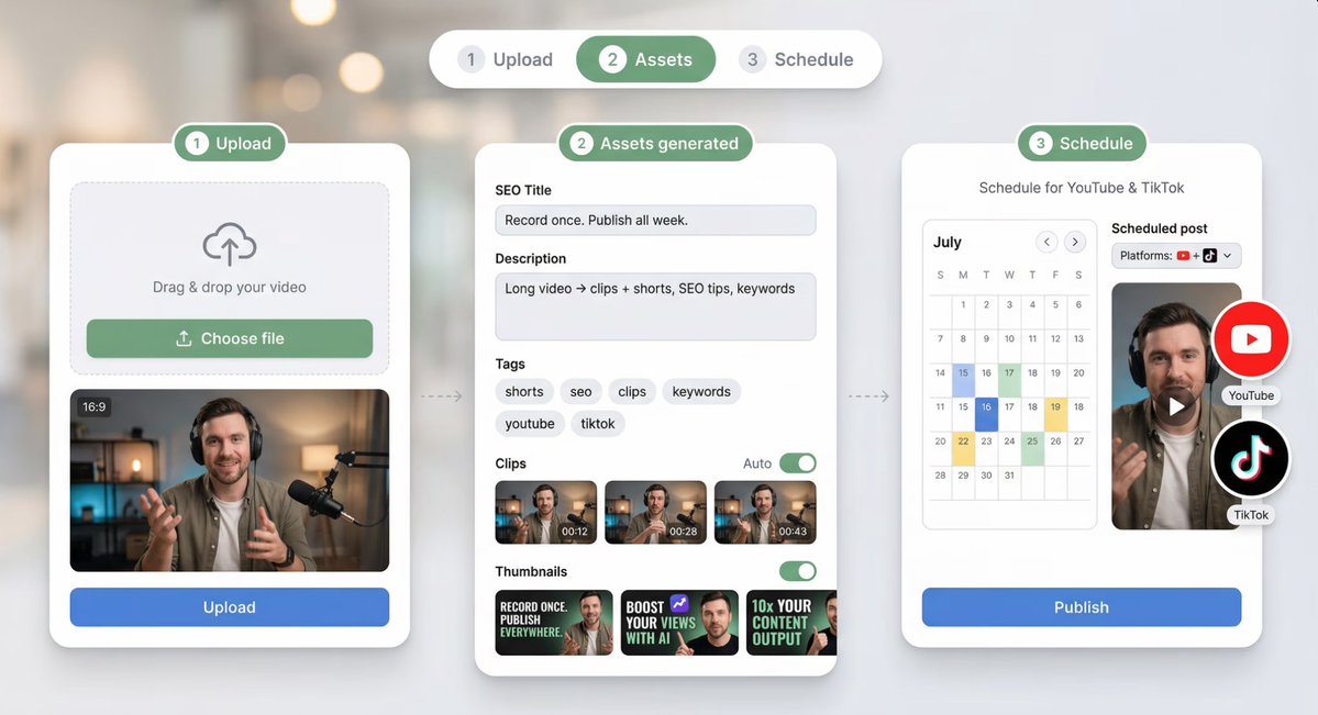 HypeNestXYZ's tweet image. 1 long video ➡️ many Shorts
Hypenest does the cutting + captions + publishing✅