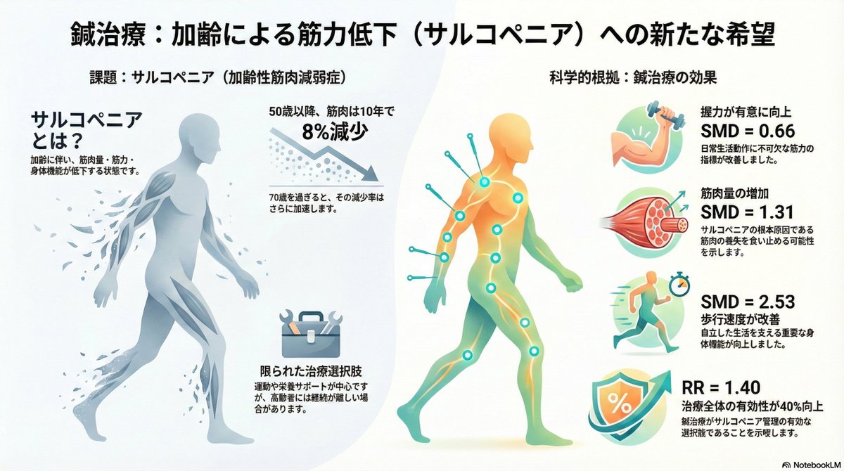 高齢者のサルコペニアに鍼治療が有効、と論じるメタ解析が目にとまった。個人的な臨床の肌感覚では、虚なサルコペニアには針より灸とは感じるけれど、医療者としては研究しなきゃなんだよね⋯  https://t.co/95k9RBuFoM