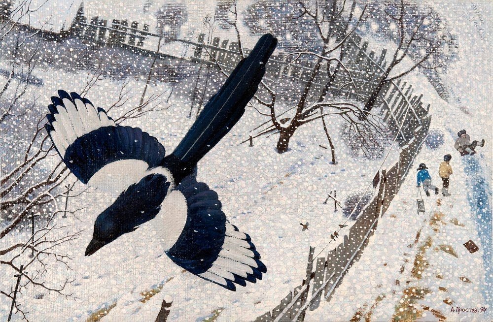 marysia_cc's tweet photo. It's Snowing, 1994 by Alexander Prostov-Pokrovsky https://t.co/i7wGWz4N5K