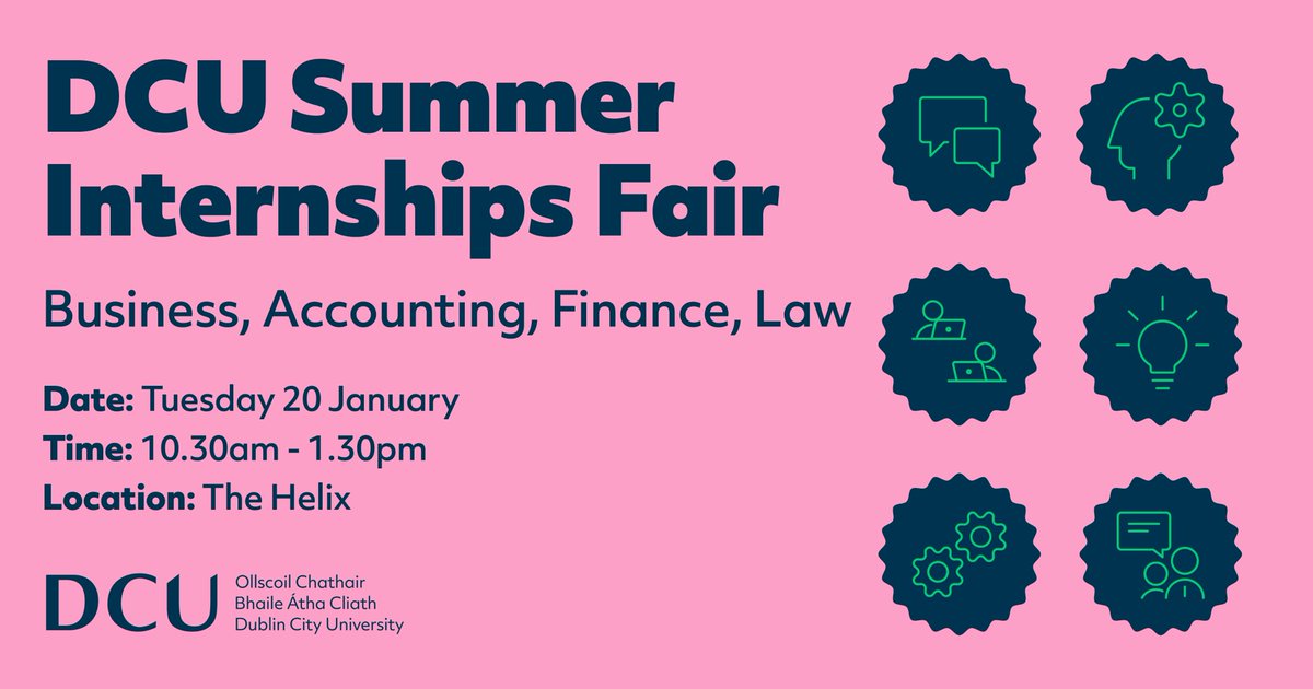 DCU_Careers's tweet photo. 📣Are you a first to middle year student looking for a Summer Internship in Business, Accounting, Finance and Law?🙋‍♀️

Register Now for our Summer Internship Fair!☀️

More info and register👉 https://t.co/0Y2SFIcgrY
#WeAreDCU
#SummerInternships https://t.co/IN6rKwhqeb