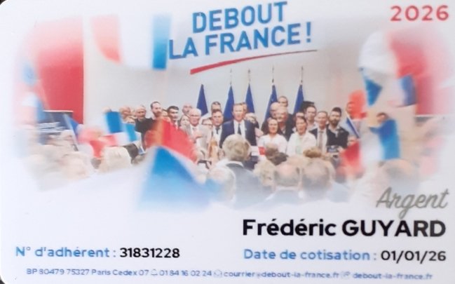 frederic_guyard's tweet image. Carte reçue ce jour.  Faites pareil, adhérez à Debout la France.