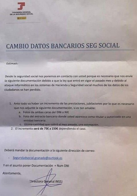 MetaProtec's tweet photo. ➡️ Nueva alerta de la #seguridadsocial @info_TGSS ante un nuevo #fraude. Buscan al pensionista como #víctima. Esta notificación es #falsa, Los #hackers quieren que piques y des tus datos. NO es la forma de comunicarse de la Seguridad Social.

#seguridad #fraude #ciberseguridad https://t.co/WrwSvIEBbK