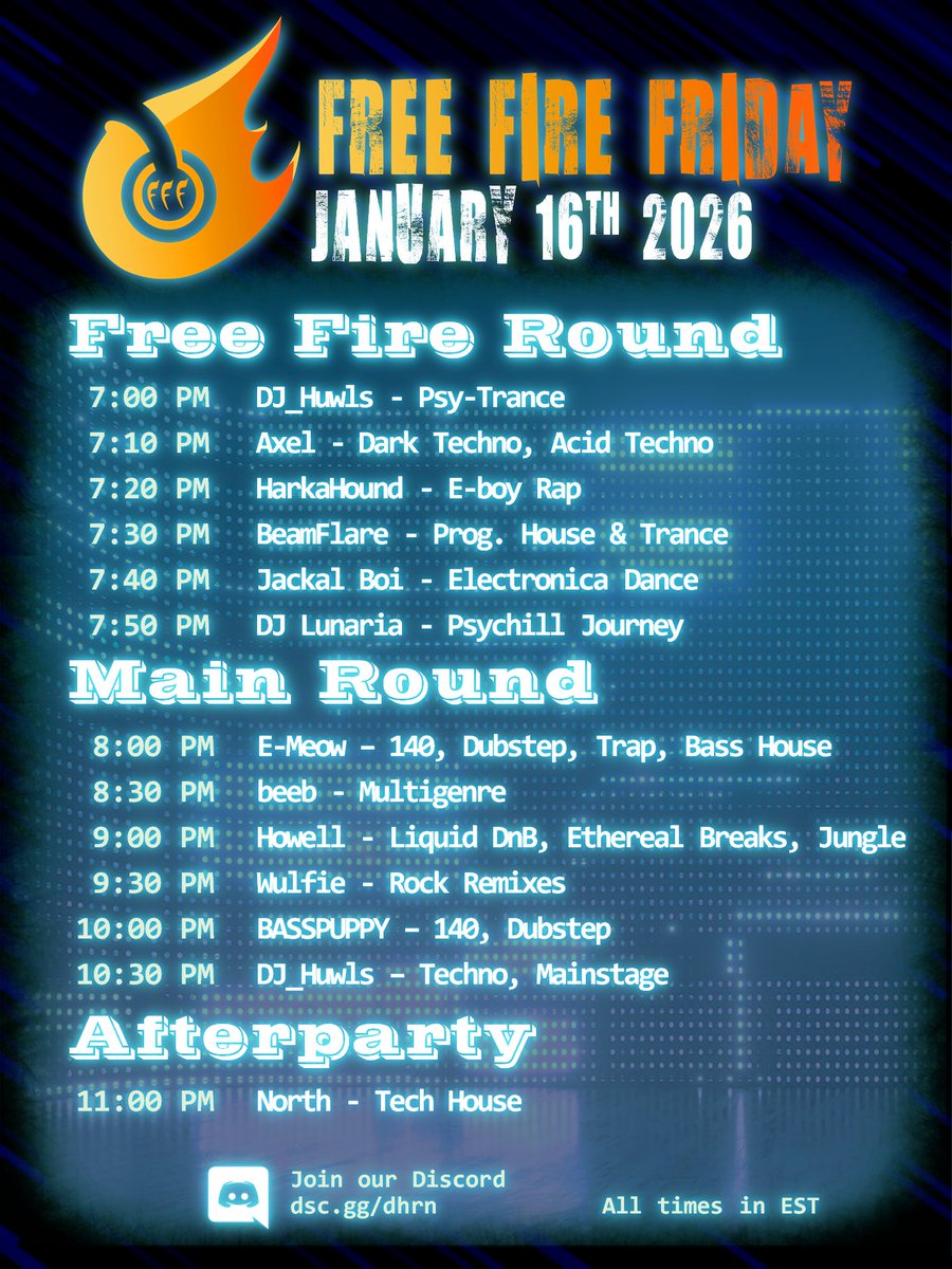 Fyi I'm doing my first ever DJ set for my pal Selix's event with dog house rave. 

So pop along to Free Fire Friday this week on the 16th and have a few drinks and chill to some tunes ^.^

I will be playing at 2.30am GMT or 9.30pm EST as per the poster.