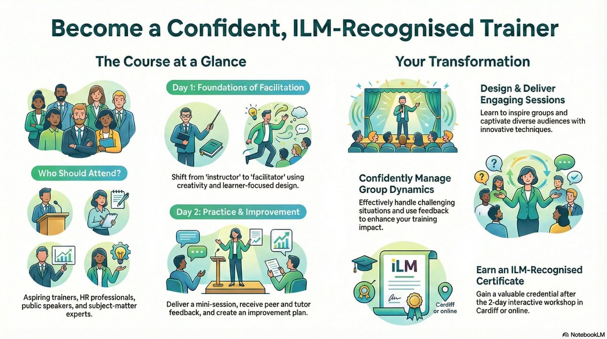 CareerChangeCCW's tweet image. Aspiring trainer? HR pro? Public speaker? This course is for you.

✔️ Learn to manage group dynamics 
✔️ Deliver with confidence 
✔️ Get ILM recognition 

📧 info@careerchangewales.co.uk

careerchangewales.co.uk/train-the-trai…

#LeadershipTraining #TrainerDevelopment #SoftSkills #CardiffCourses
