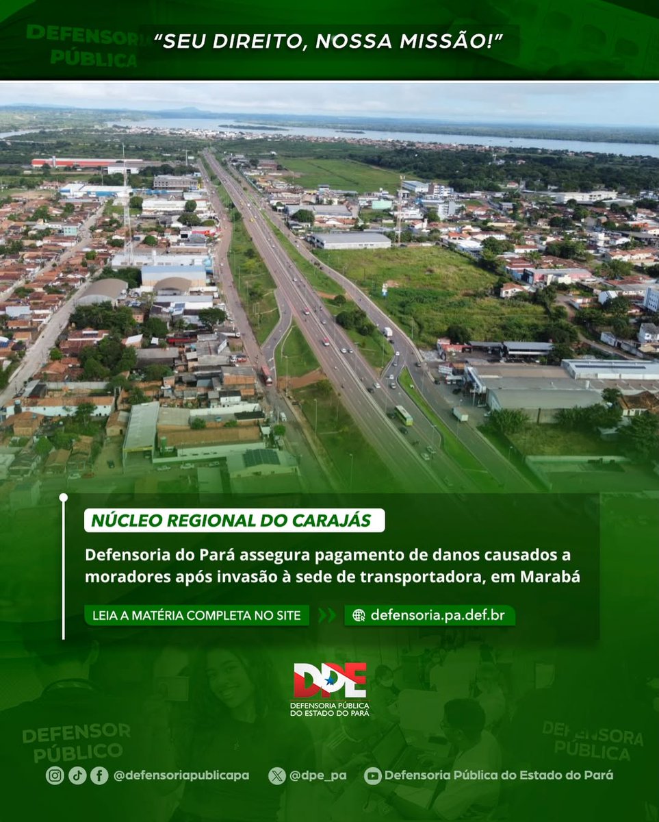 Defensoria do Pará assegura pagamento de danos causados a moradores após invasão à sede de transportadora, em Marabá

Leia a matéria completa no site. Link na bio! ⤴️