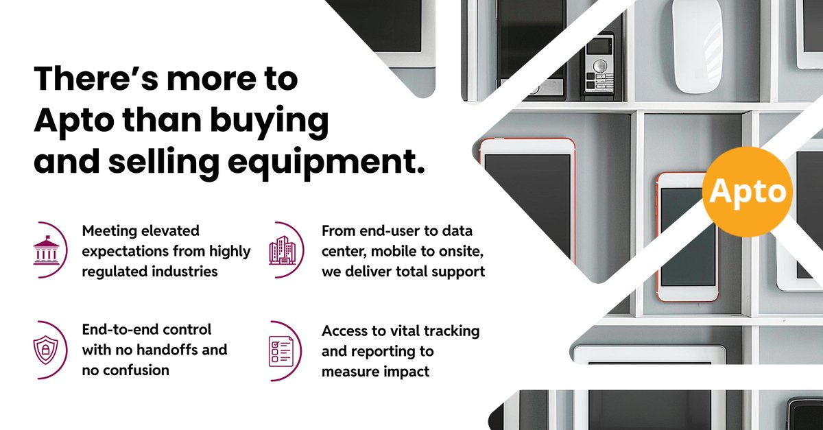 AptoSolutionsUS's tweet photo. The same customer experience, reporting, and value recovery are extended through our full ITAD suite of services.

Learn how we support businesses like yours at https://t.co/fEgSOwPlDm.

#DataSecurity #ITAD #DataCenters #WeHaveITCovered https://t.co/JdatzGCVgU