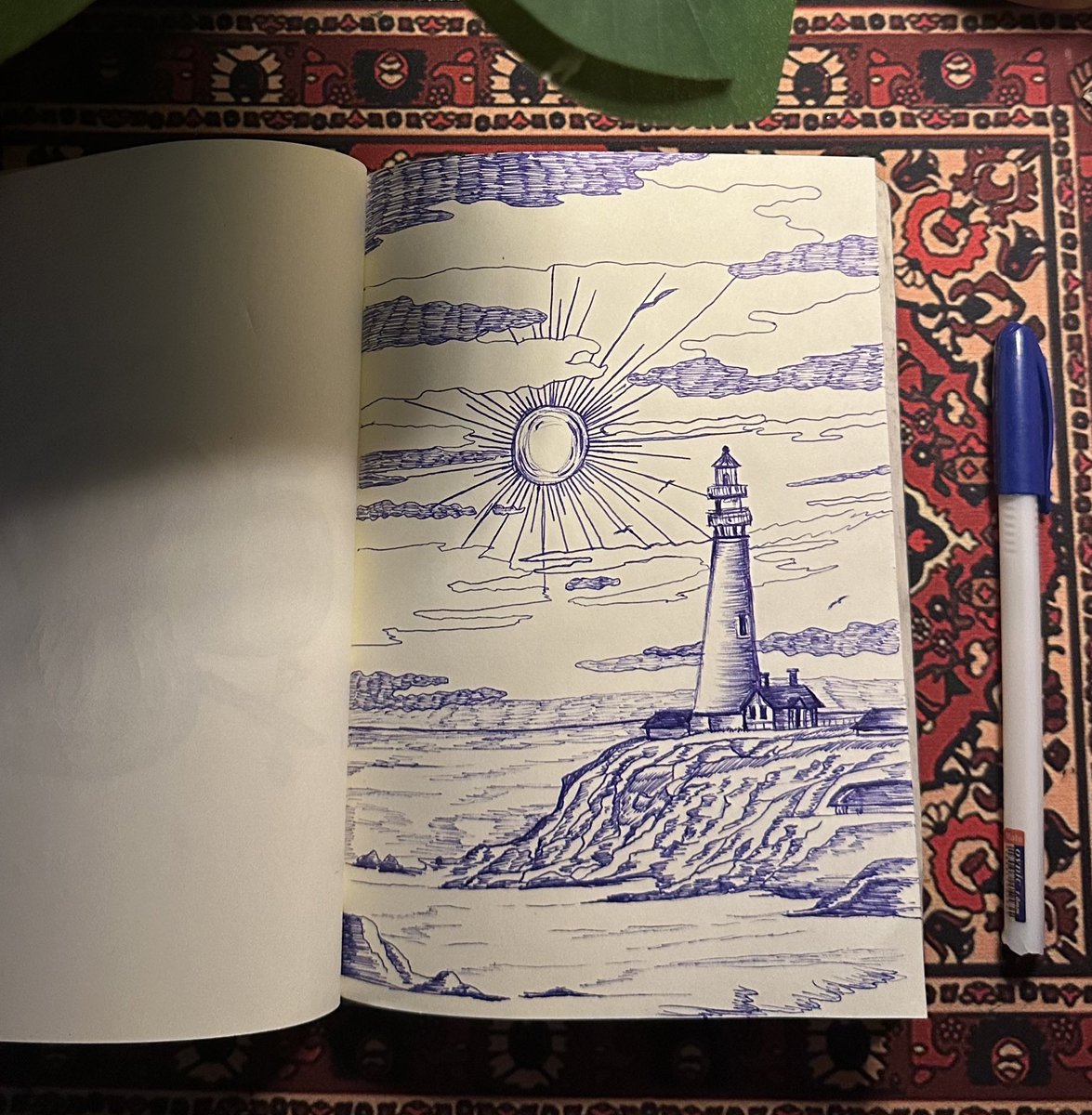 من أكثر الأشياء اللي تعجبني في الرسم بالقلم الحبر أنه مافيه خط رجعه
وهذا أكثر شيء يساعدني أتخطى التردد في الرسم
الموضوع موتّر وممتع بنفس الوقت!