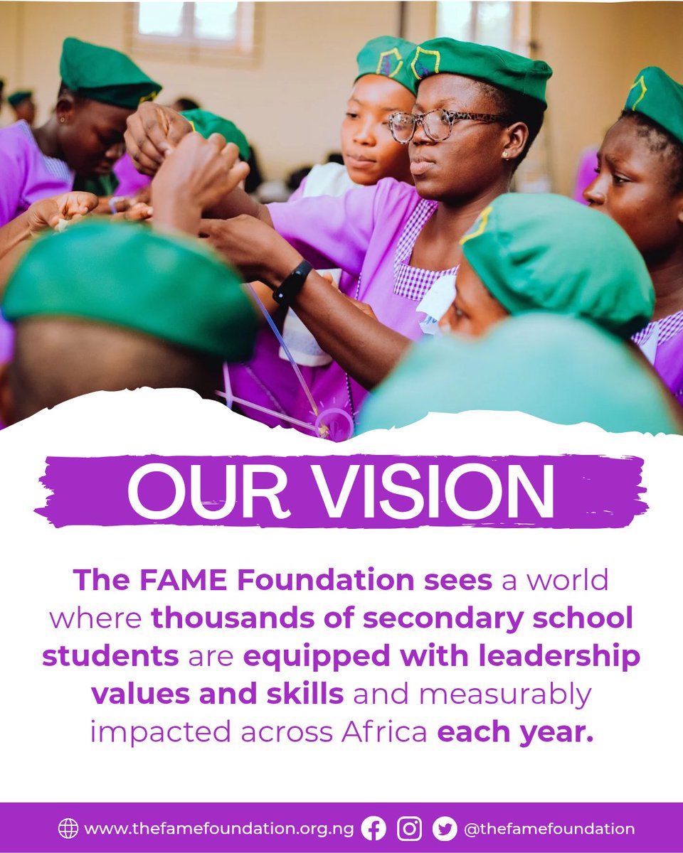 New here? Nice to meet you. 🤝

We’re the FAME Foundation, and we envision a world where thousands of secondary school students are learning leadership.

You can learn more here thefamefoundation.org.ng/donate now! 💜

#thefamefoundation #youthdevelopment #secondaryeducation