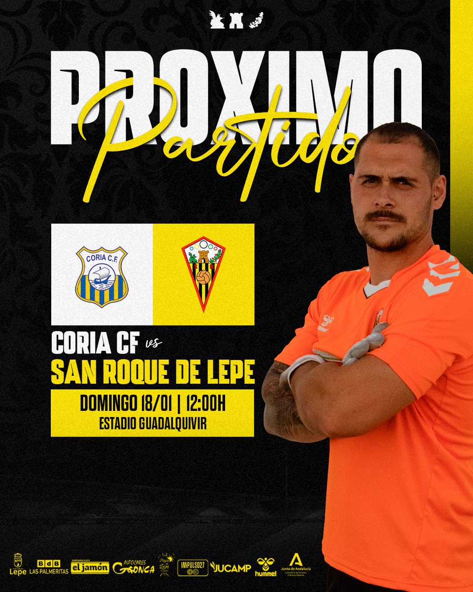 SanRoqueLepe's tweet photo. 💛🖤 ¡𝗣𝗥𝗢𝗫𝗜𝗠𝗢 𝗣𝗔𝗥𝗧𝗜𝗗𝗢!

⚽️ Jornada 18
🆚 Coria CF 
🗓️ Domingo 18 de Enero
⌚️ 12:00H
🏟️ Estadio Guadalquivir https://t.co/uKTjuB81UF
