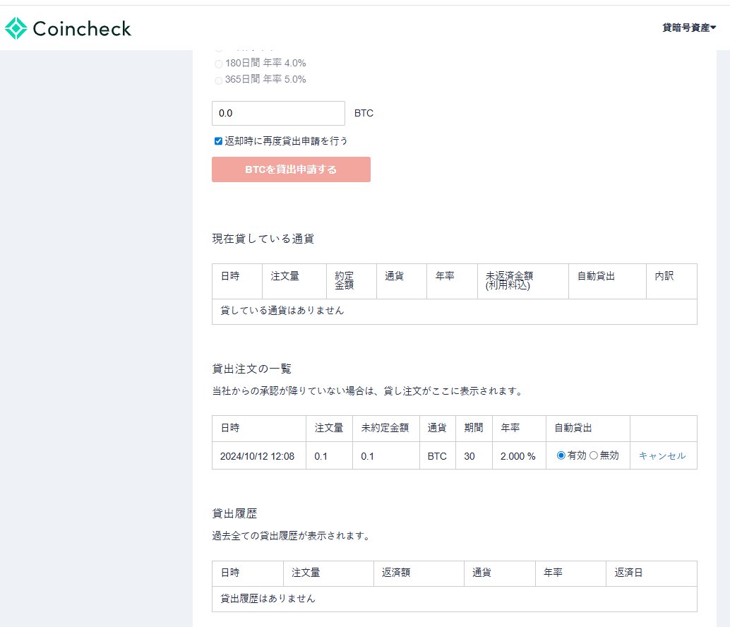 コインチェックのビットコイン貸付が1年以上開始されないので、中止します。 ＃コインチェック ＃ビットコイン