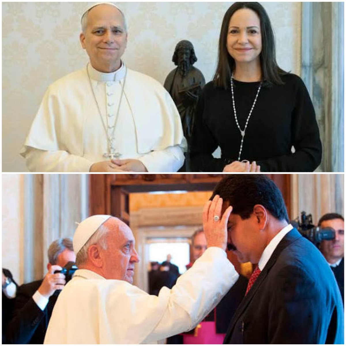 abrilcba_'s tweet image. El papa León XIV recibió a Corina Machado. Diferencias.