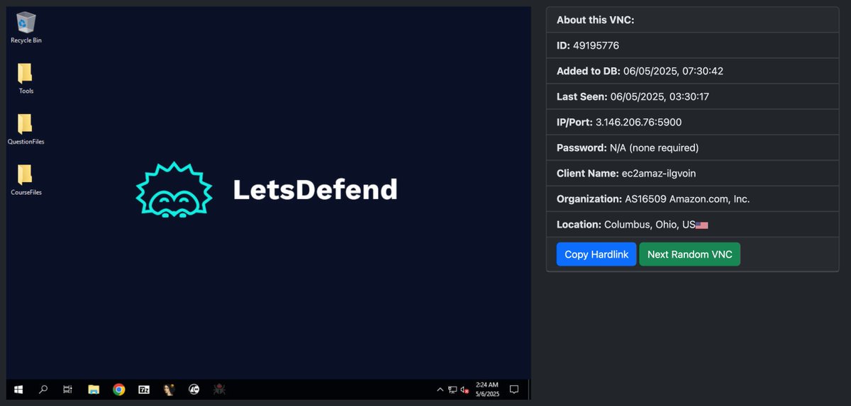 colocated_'s tweet image. Insane find from @LetsDefendIO today... a blue team (defense &amp;amp; security) company with an open VNC port, on a public IP, with no password? 🤣

Last seen 6th May 2025 via computernewb.com/vncresolver/em…
