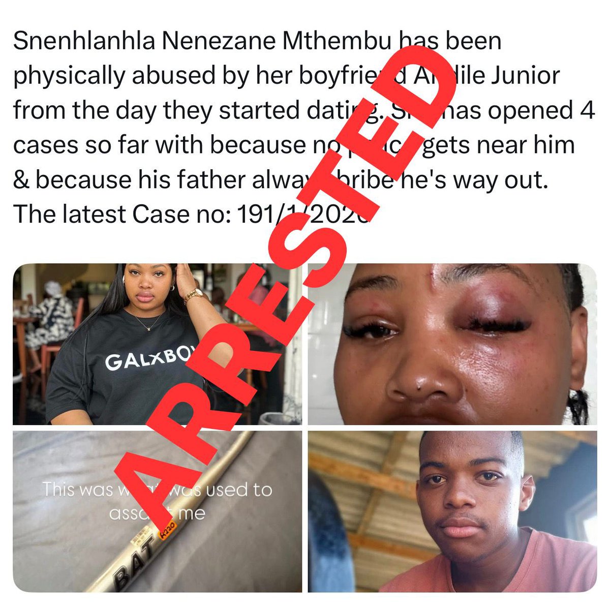 [BOYFRIEND ARRESTED FOR ASSAULTING GIRLFRIEND - GIRLFRIEND TO FACE A CHARGE OF BURNING BOYFRIENDS CAR]

Police in KwaZulu-Natal have noted a social media buzz about a woman who accused police of inaction after she reported a case of assault with intent to cause grievous bodily