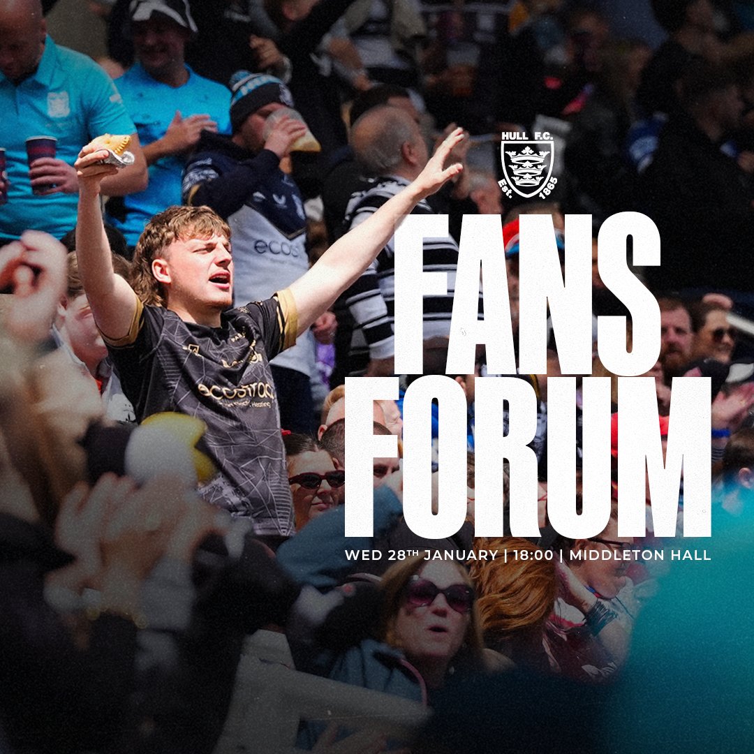 hullfcofficial's tweet image. Hull FC have confirmed details for their upcoming Pre-Season Fans Forum on Wednesday 28th January (6.00pm), with tickets now available to book online 🎫

The event, taking place at the University of Hull's Middleton Hall, will also be broadcast live on @HumbersideSport 📻

Info…