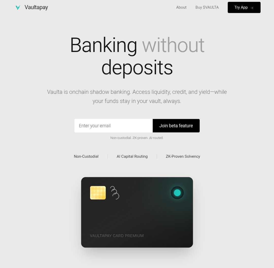 Cryptoo_Gems's tweet image. Added a small bag of $VAULTA 

@vaultapay is building a finance-native, fully decentralized banking layer  giving users access to liquidity, credit, yield, and seamless fund movement without ever handing over custody.

Key Features :
→ Non-custodial smart vaults (you own 100%)…