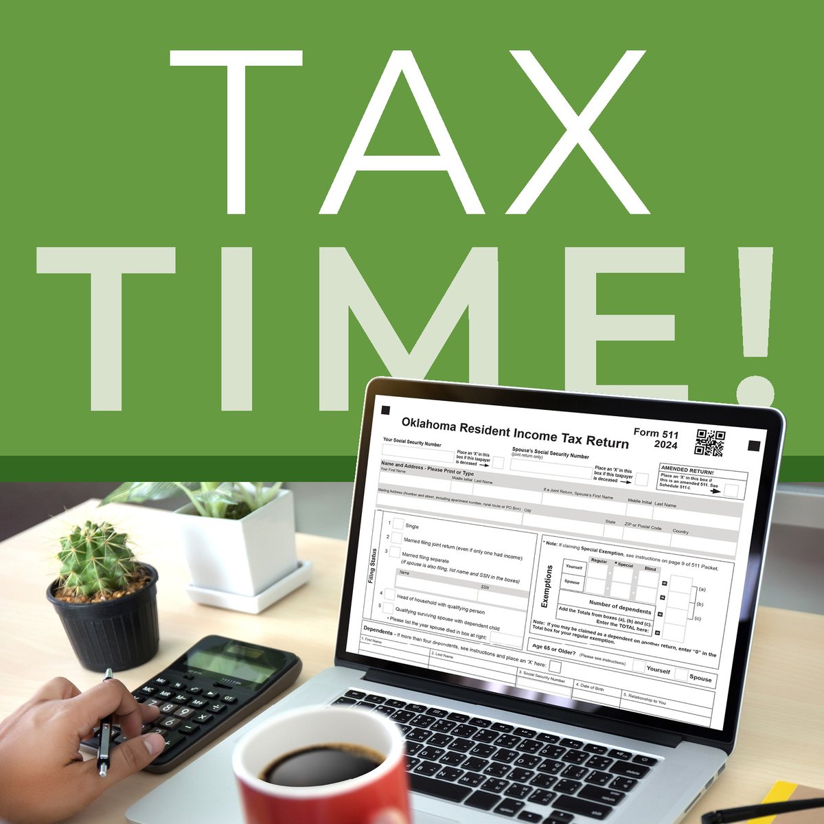 oktaxcommission's tweet photo. It’s almost go time! ⏳ Oklahoma’s tax filing season kicks off this month, so now’s the perfect time to gather your documents and get a head start. Filing early can mean peace of mind—and maybe a faster refund. 💸

#OklahomaTaxes #TaxSeasonReady #FileSmart https://t.co/FgLtPhxLPZ
