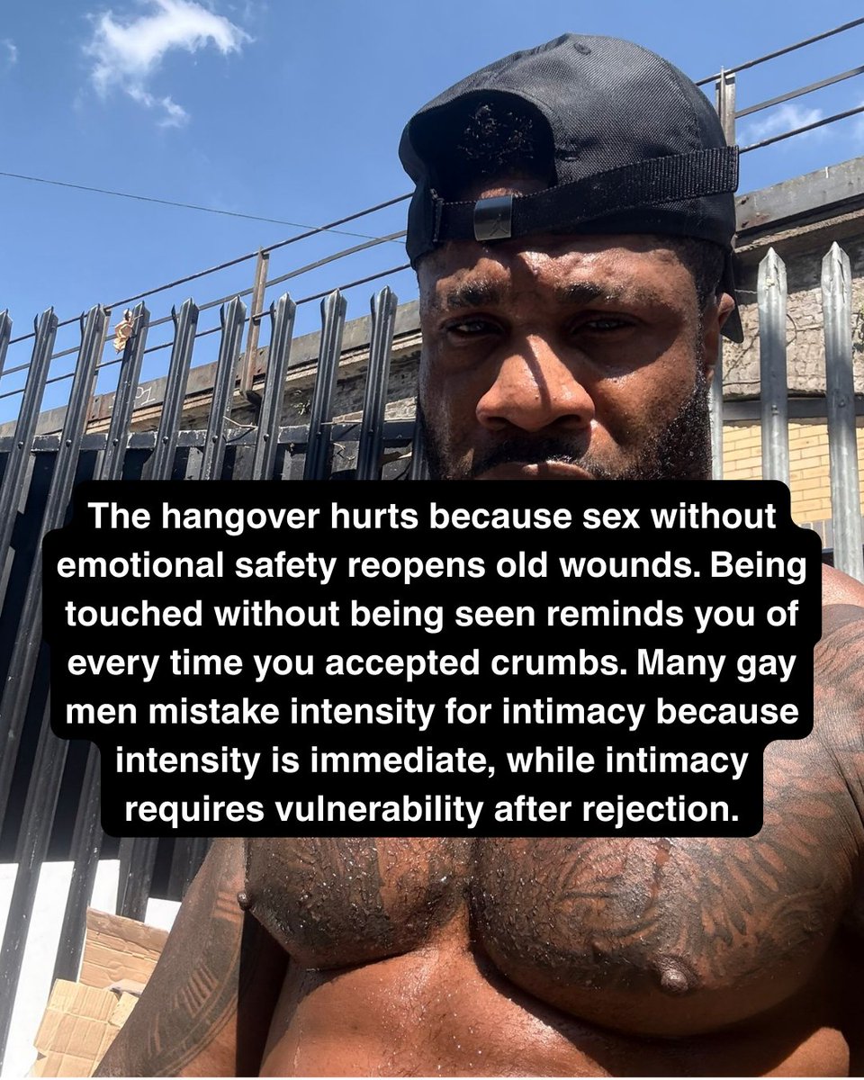 bossofpnk's tweet photo. Intensity creates a rush, but it rarely creates safety. Many gay hookups are charged with desire, validation, and fantasy, yet end with silence, distance, and a hollow drop. The body gets contact, but the nervous system gets no repair. That emptiness is not weakness or regret. https://t.co/07ASivZouF
