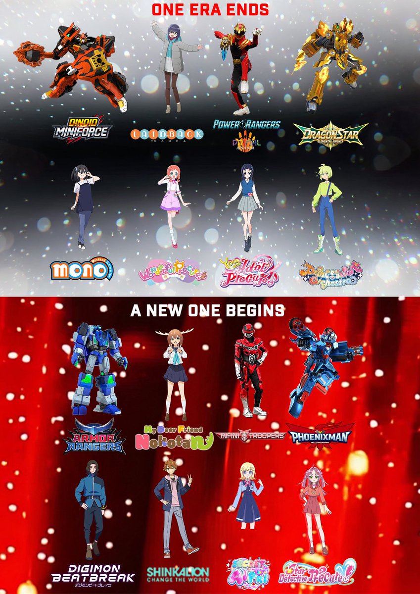 animepowers123's tweet photo. Goodnight.
*snaps fingers* Time for an logo update!

#KimitoIdolPrecure #Gozyuger #ChaoXingLongQi 

#ShikanokonokonokoKoshitantan #ShinkalionCW #HimitsunoAipri #DigimonBeatbreak #MeitanteiPrecure #GavanInfinity #HelloPhoenixman #ArmorRangers https://t.co/7FFTsK7vpQ