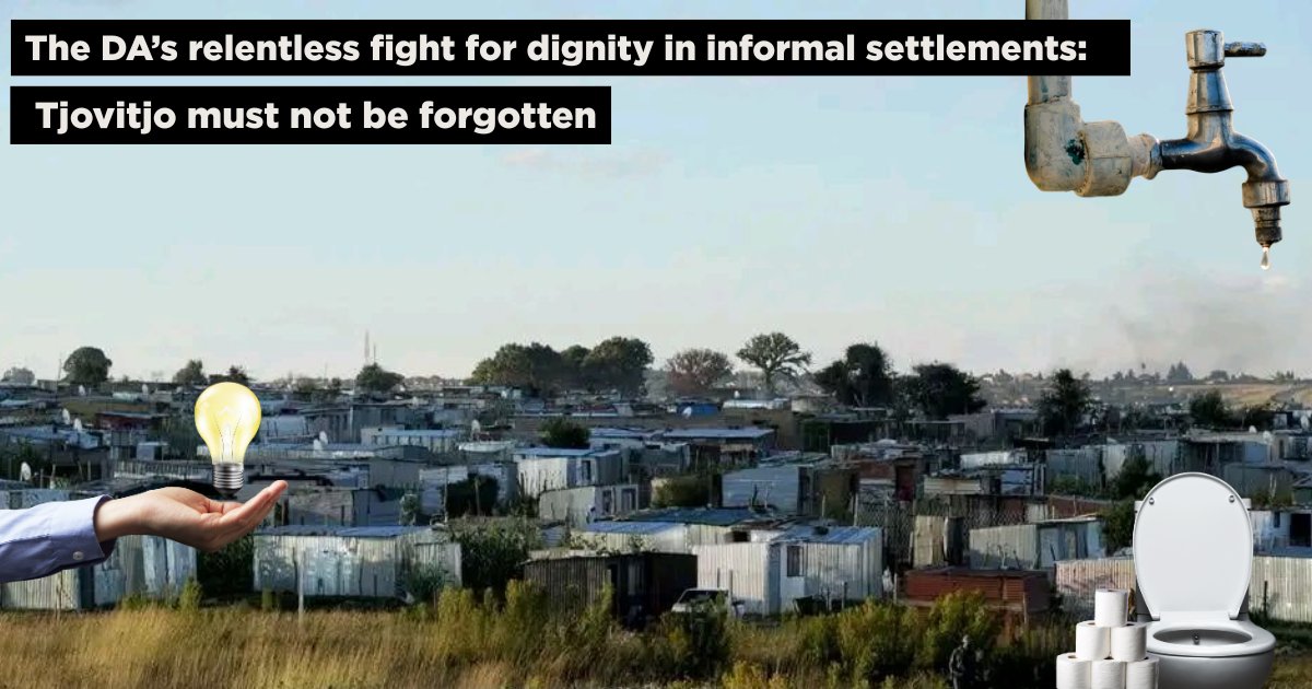 🚨[STATEMENT] The DA’s relentless fight for dignity in informal settlements: Tjovitjo must not be forgotten. Issued by Cllr Nonhlanhla Sifumba – PR Cllr for Tjovitjo Informal Settlement, Orange Farm.
Read full statement here: dagauteng.org.za/2026/01/the-da…
#BelieveinJoburg 
#Zille4Mayor