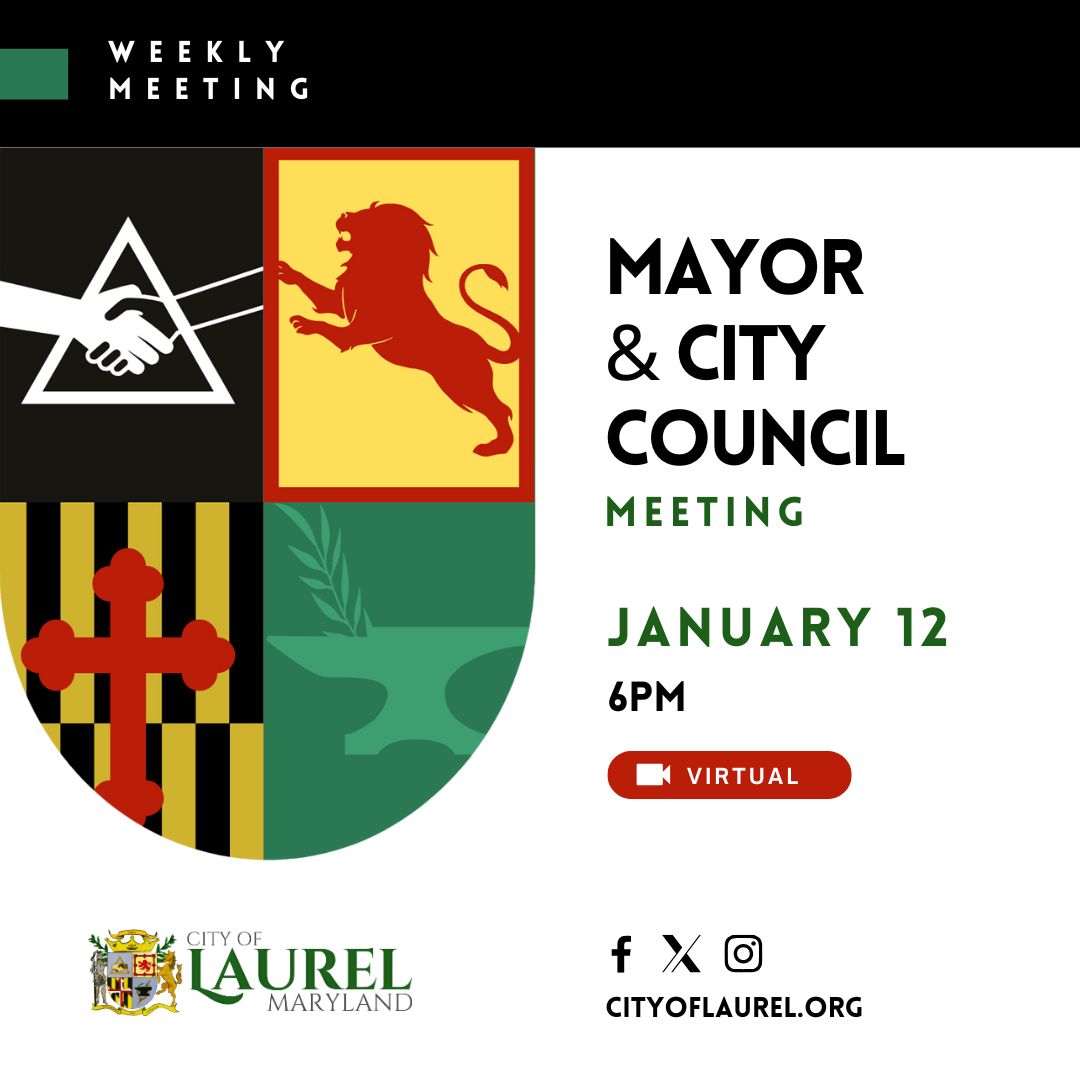There will be a virtual Mayor &amp; City Council Meeting tonight (January 12th) at 6p.

You can watch the meeting live on Comcast channels 996 or 71, Verizon 12, on LaurelTV.org, or stream it here: laureltv.org/watch-live