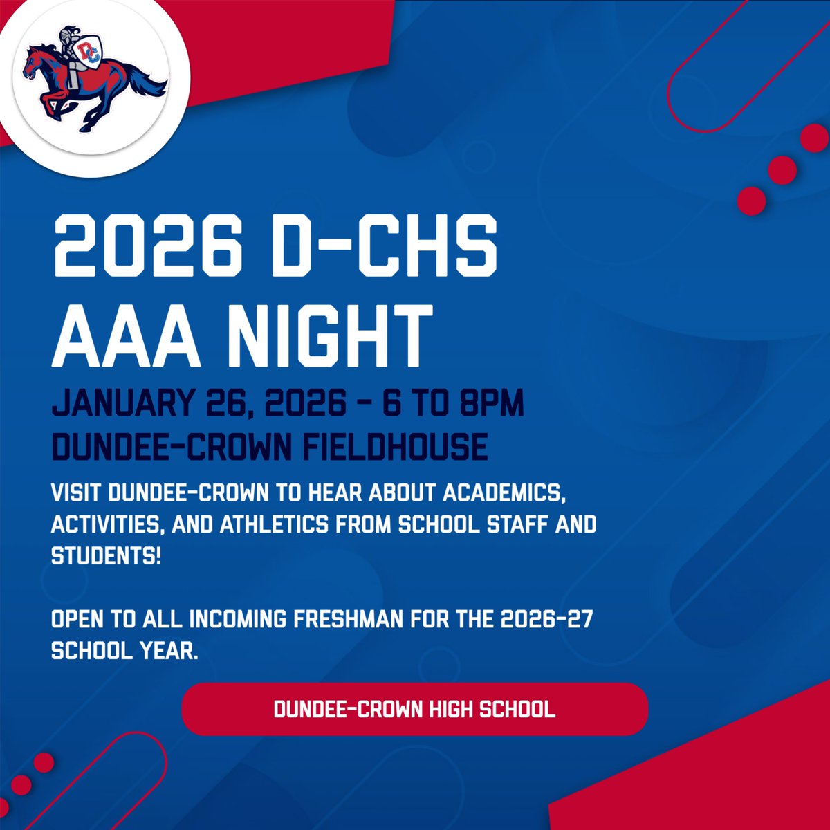 Save the date - AAA Night is approaching quickly! This night is all about incoming freshman and the opportunities we provide here at Dundee-Crown.