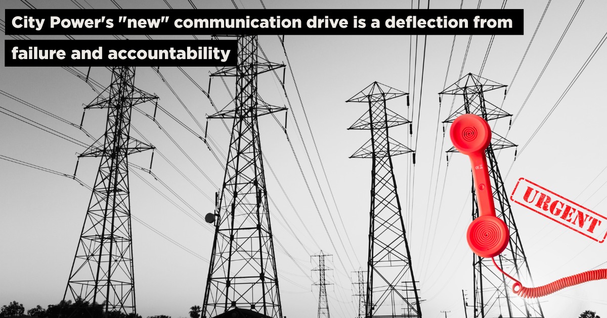 BelindaE6's tweet image. ⚡[STATEMENT] City Power’s “new” communication drive is a deflection from failure and accountability. Issued by Cllr Belinda Kayser-Echeozonjoku – DA Johannesburg Caucus Leader.
Read full statement here: dagauteng.org.za/2026/01/city-p…
#BelieveinJoburg 
#Zille4Mayor