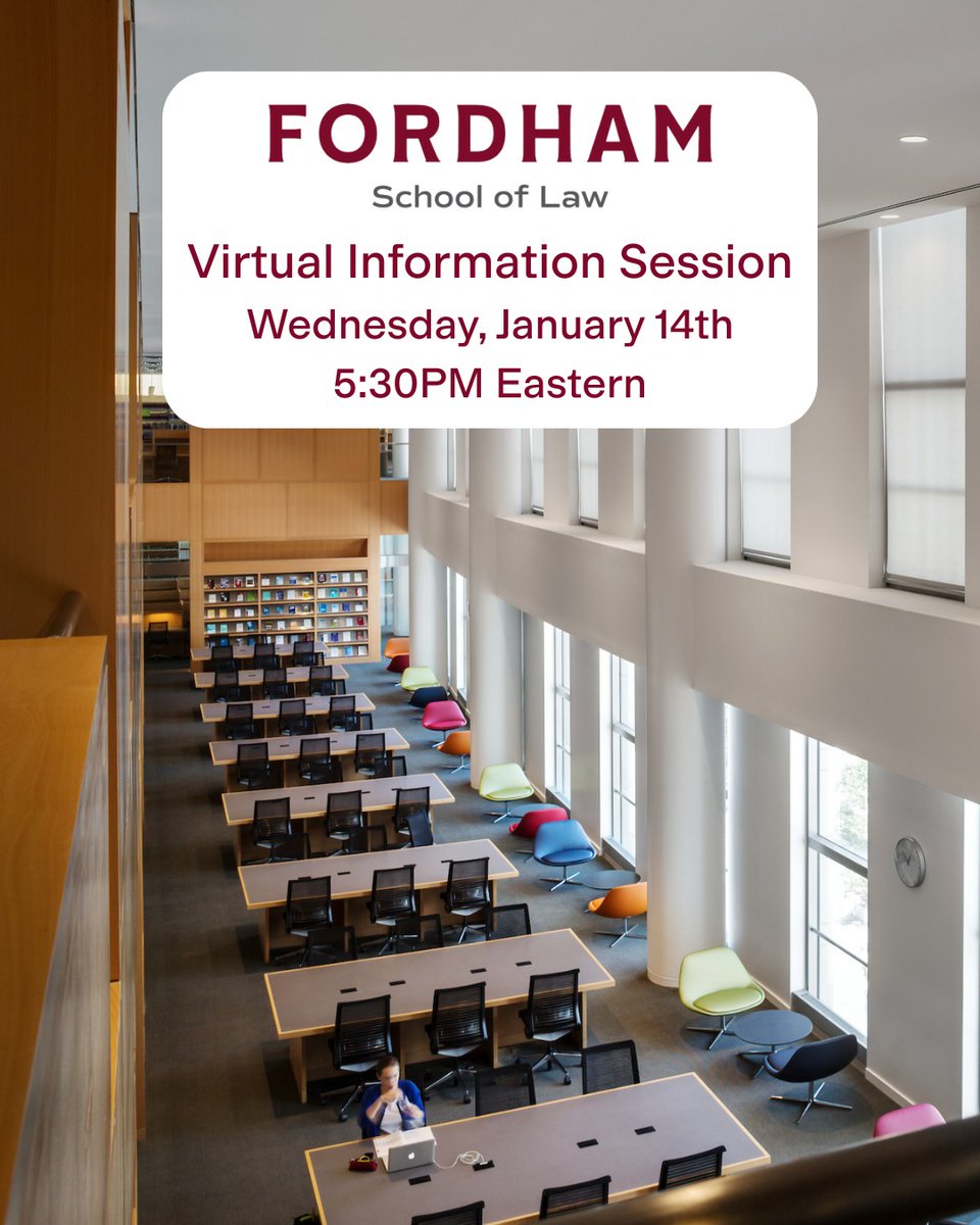 Interested in Fordham Law? Join us via Zoom on Wednesday, January 14th at 5:30 PM Eastern time to learn more about our JD program and get your application questions answered! Register using the link in our bio. #FordhamLaw #LawSchool #NYC #FutureFordhamLawyers
