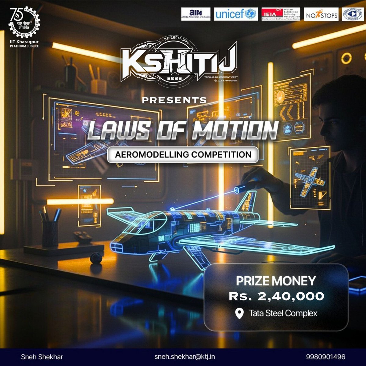Kshitij 2026 invites you to Laws of Motion, the premier aeromodelling challenge! Prepare for a thrilling contest where innovators and tech fans build top-performing RC planes—efficient, agile, and stealthy—to rule the air.

Sign up today at ktj.in/events.