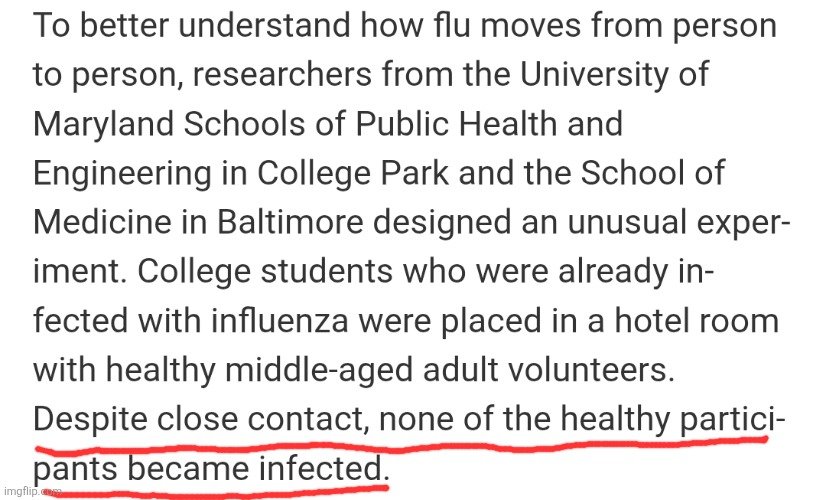 ViroLIEgy's tweet image. “A room full of flu patients and no one got sick.”

Brand-new contagion study.  

Close contact. Shared objects. Days together.

Result: zero transmission.

At what point does “the virus never spread” stop being a ventilation story and start being a causation problem?