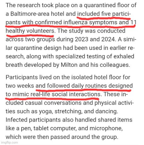 ViroLIEgy's tweet image. “A room full of flu patients and no one got sick.”

Brand-new contagion study.  

Close contact. Shared objects. Days together.

Result: zero transmission.

At what point does “the virus never spread” stop being a ventilation story and start being a causation problem?