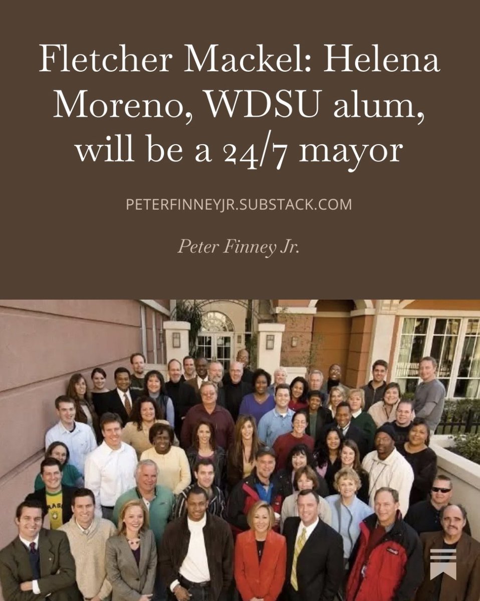 PeterFinneyJr's tweet image. Not many have a better understanding of New Orleans' new mayor, Helena Moreno, than her former WDSU colleague Fletcher Mackel. The WDSU sports director explains what makes Moreno successful and why there is hope for New Orleans: "She doesn't call in sick."
bit.ly/4jFewe3