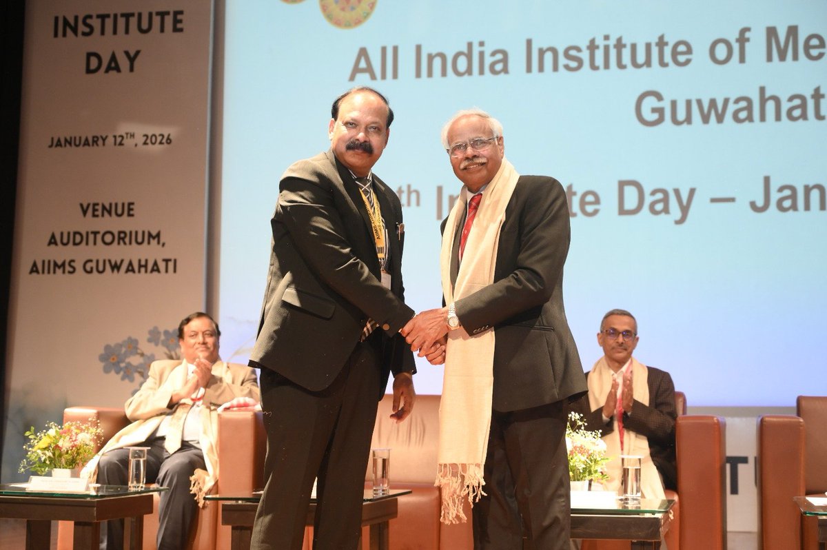 AIIMS_Guwahati's tweet photo. AIIMS Guwahati celebrated its 6th Institute Day with great enthusiasm on 12 January 2026, marking a journey of rapid growth in medical education, patient care, and research.

Executive Director Prof. Ashok Puranik reflected on AIIMS Guwahati’s evolution, highlighting achievements across education, healthcare & research.

AIIMS Guwahati President Prof. B. K. S. Sanjay introduced the 7D Strategy—Document, Display, Demonstrate, Disseminate, Dialogue, Decision & Delivery—for effective healthcare delivery.