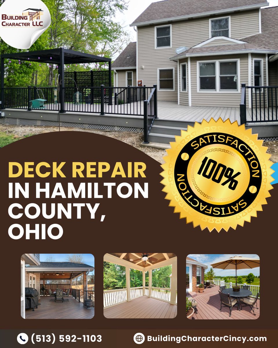 Rodrigu_julia0's tweet image. Loose boards? Worn railings? Weather damage?
Building Character, LLC specializes in reliable deck repair in Hamilton County, OH—bringing your outdoor space back to life without starting over.

📞 Schedule your repair today

#BuildingCharacterLLC #DeckRepair #DeckRepairOH