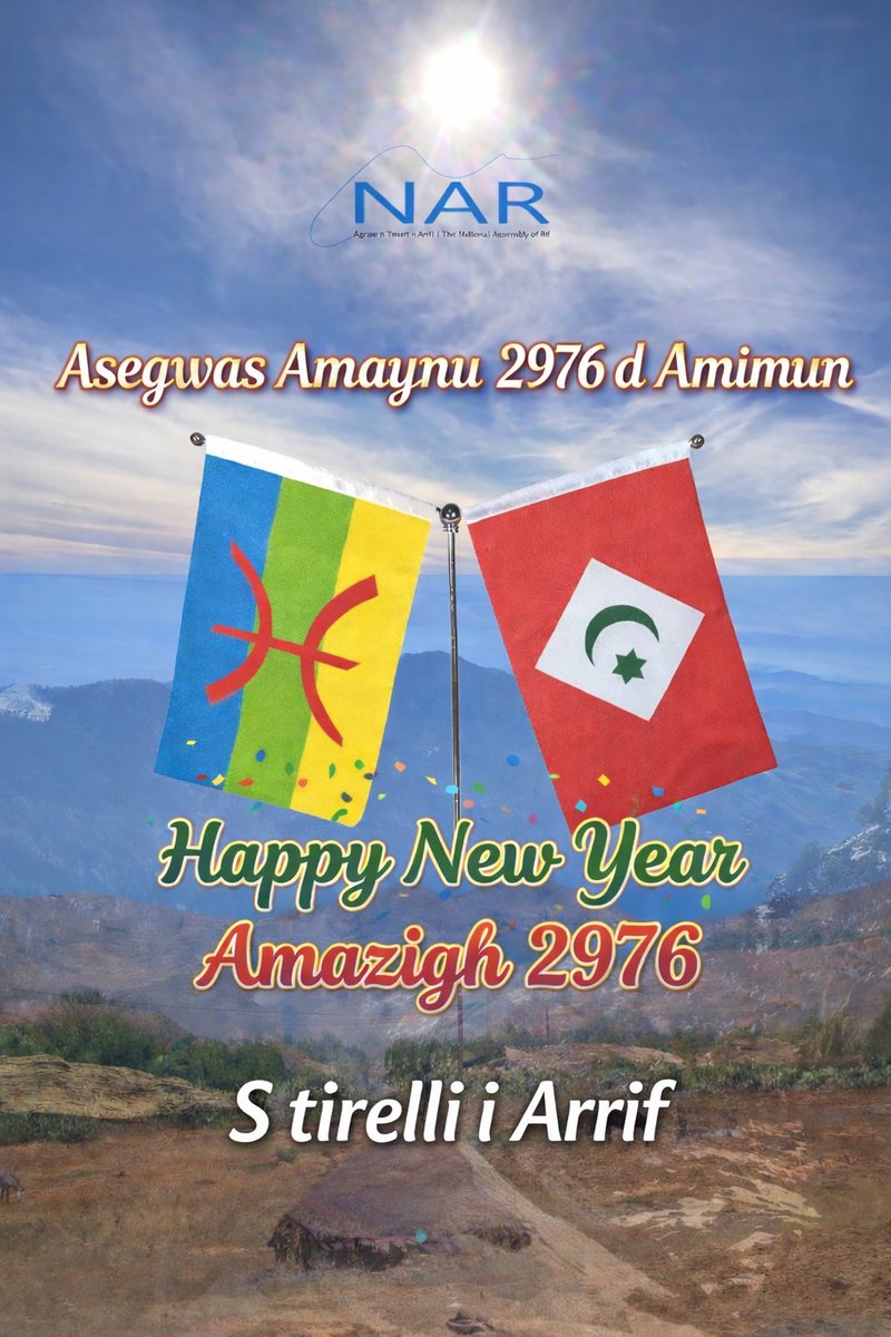 nar_of's tweet photo. Asegwas Amaynu 2976 d Amimun.
Happy new year Amazigh 2976.
#FreeRif https://t.co/3DAXQhfqzr