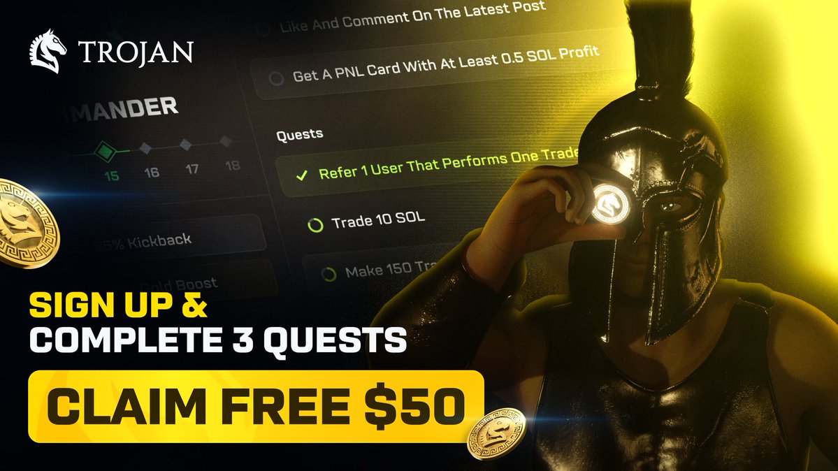 How to claim your early user SOL rewards:  Step 1 - Sign up on trojan.com using a referral link Step 2 - Complete 3 simple Quests Step 3 - FREE LUNCH  Be quick, before all the free solamis are gone! 
 There will be endless opportunities to win big in the