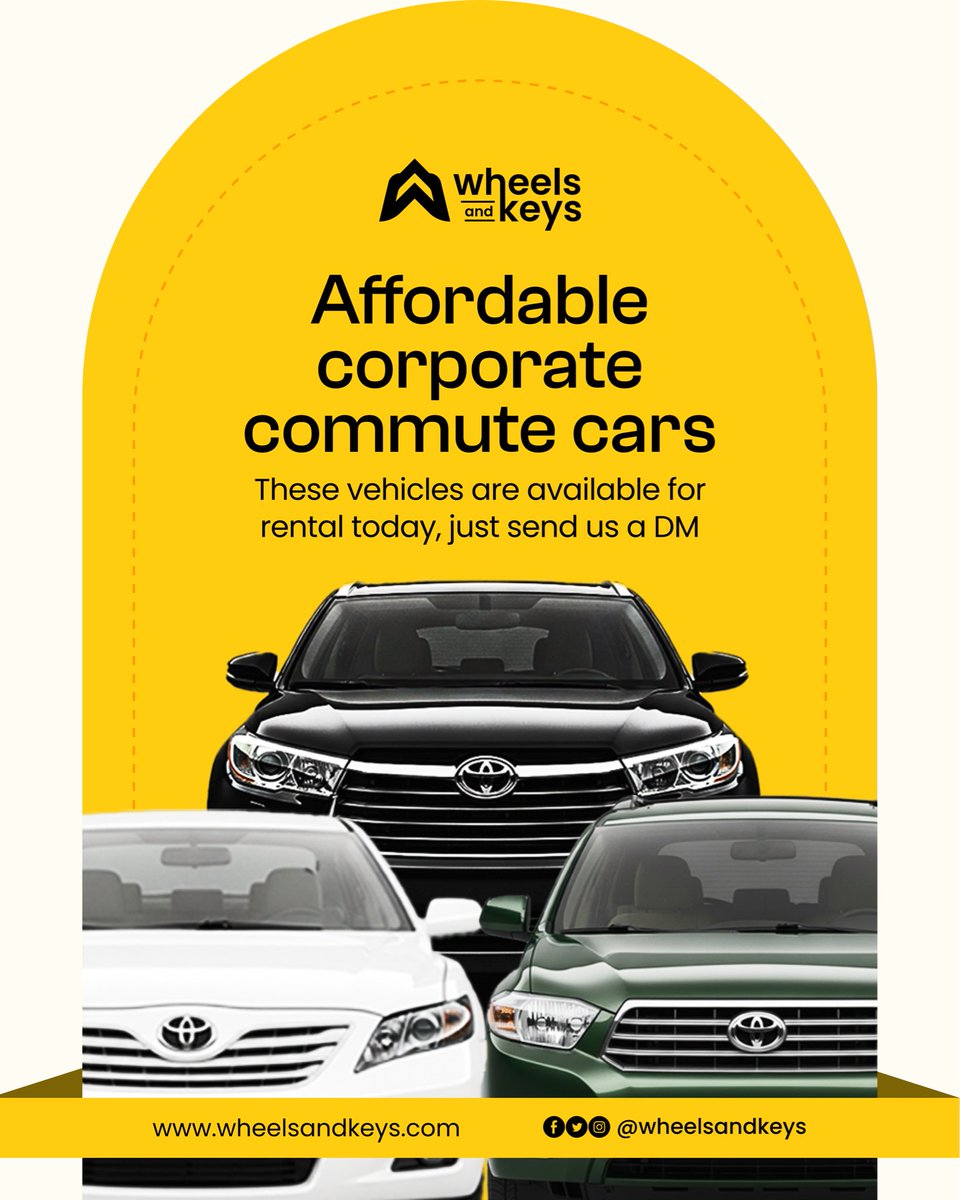 wheelsandkeys's tweet photo. Your commute should match your status.

Camry for smooth daily moves.
Highlander for elevated comfort.
Highlander Comfort Plus for executive class.

Professional rides for professionals who
#carrental #rental #lagosrental https://t.co/T2rCWugqV7