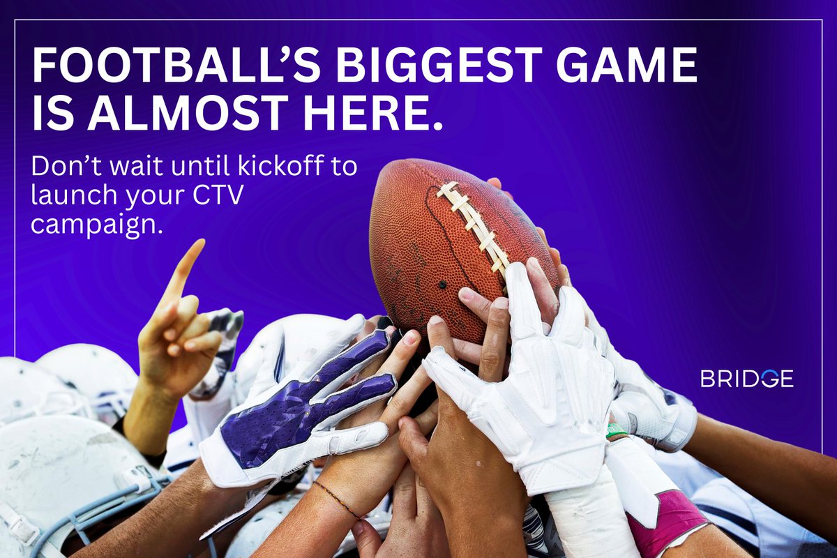 ConnectByBridge's tweet image. Plenty of partners can deliver impressions during the Big Game, but BRIDGE takes it further. With our People Match™, you'll see exactly which of the 120M+ football viewers will have engaged &amp;amp; purchased from those ads. Will you be on their CTV? #SportsMarketing