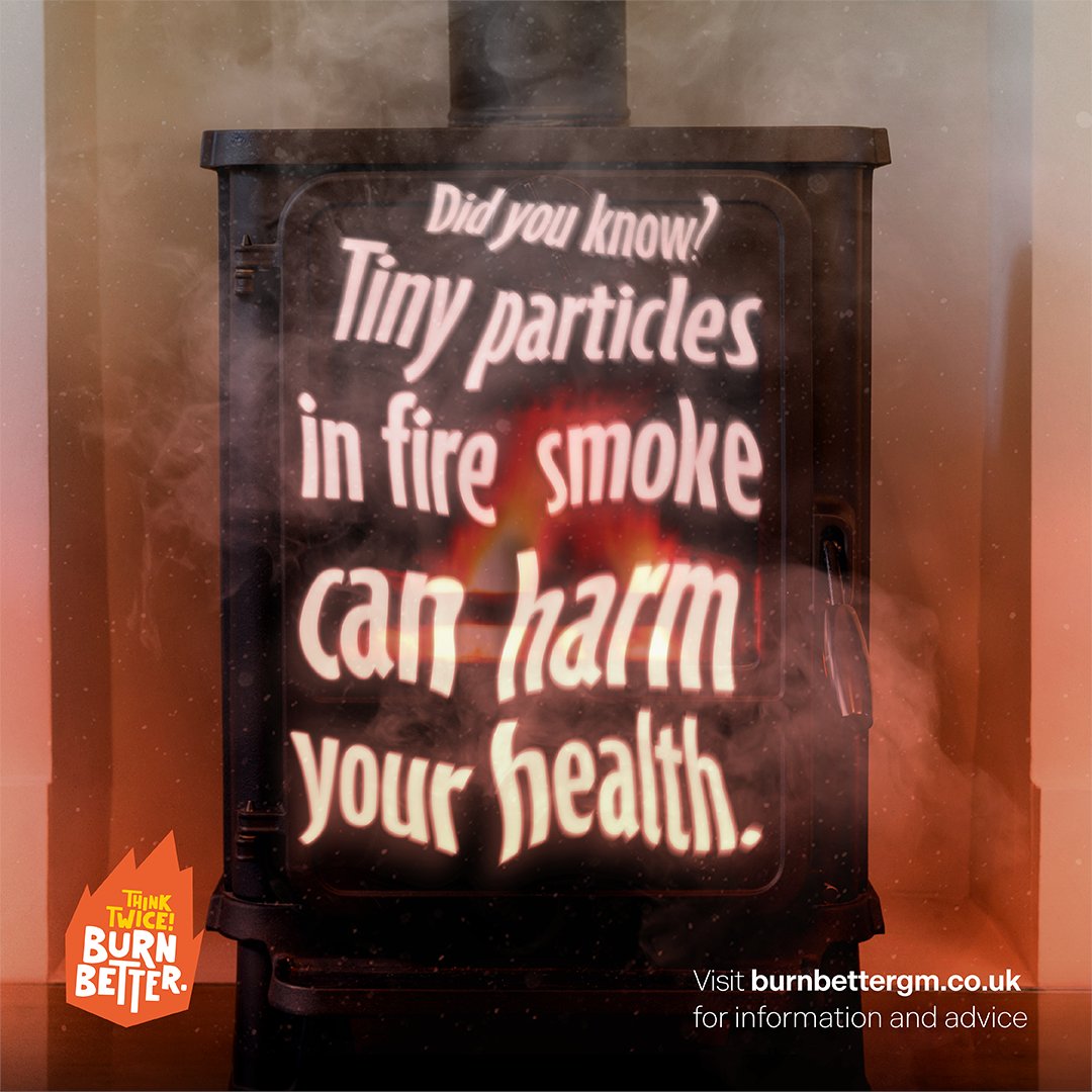 ManCityCouncil's tweet photo. Log burners might seem cosy, but stove and fire smoke has tiny particles that can damage health. 🔥 

Protect your health and your wallet this winter by burning better.🪵 

Find out more at https://t.co/iPz7tdCTDu 

#BurnBetterGM https://t.co/RIIEtu8Uf0