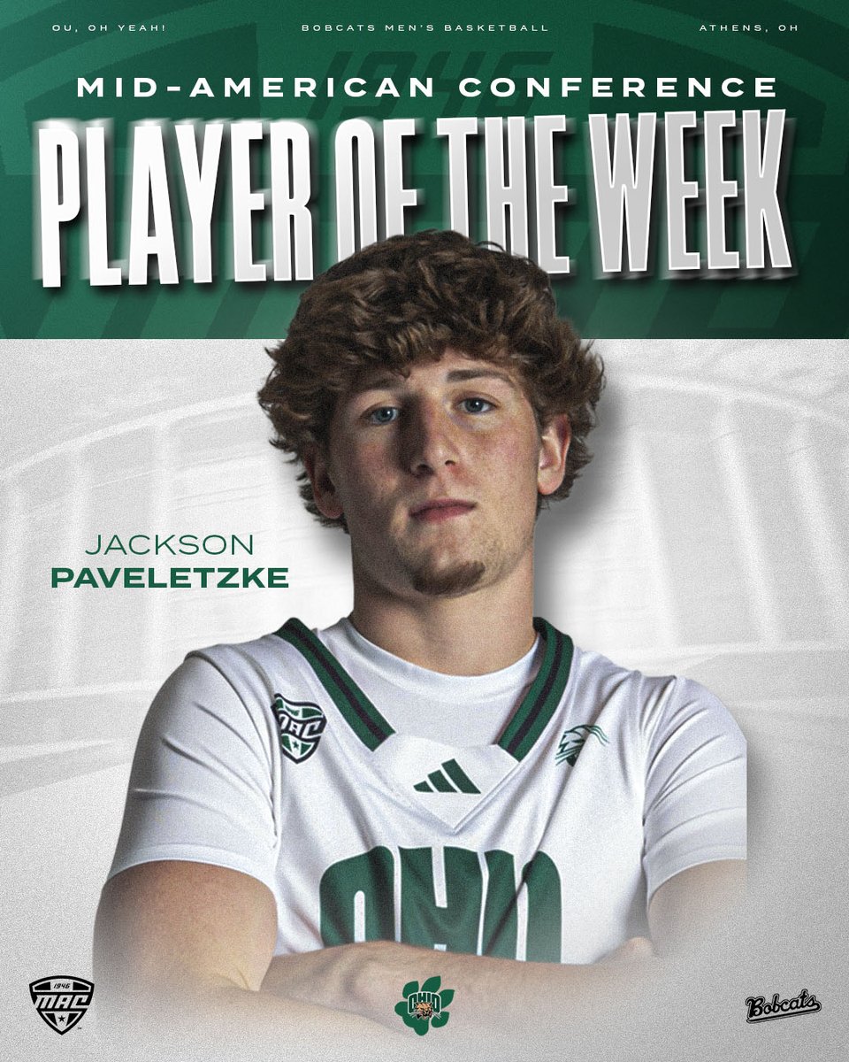OhioMBasketball's tweet photo. 𝑵𝒐 𝒅𝒐𝒖𝒃𝒕 𝒂𝒃𝒐𝒖𝒕 𝒊𝒕. Pav is your MAC Player of the Week!

Read More: https://t.co/z3GAcRurj7

#OUohyeah https://t.co/7pdwDssi0z