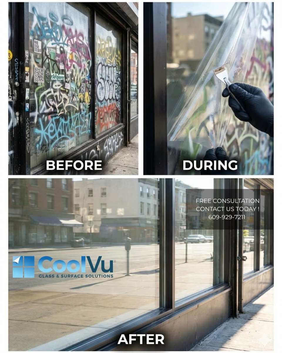 iamriteshshah's tweet photo. Anti-Graffiti Film: when vandalism strikes, peel away the damaged film—your glass stays perfect underneath. Replace film, not windows. Economical protection that works.
#AntiGraffitiFilm #StorefrontProtection #CoolVu https://t.co/qhAEg4b1NY