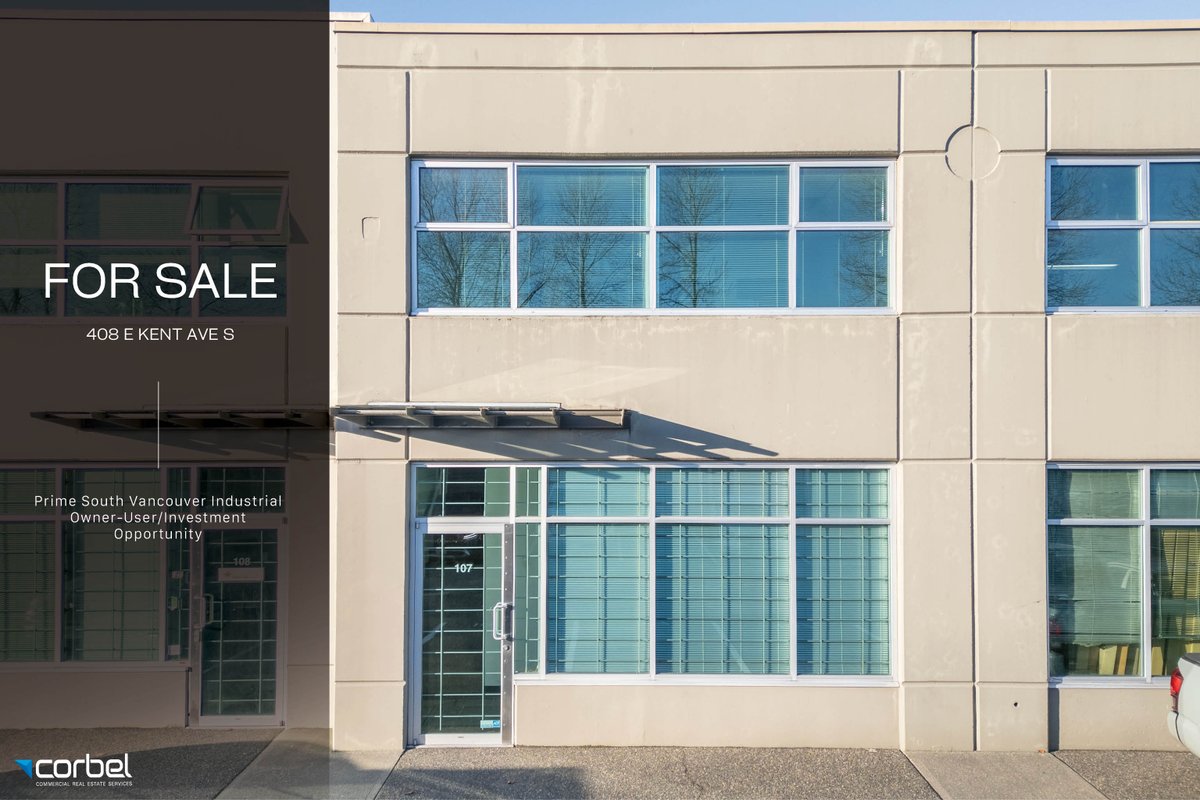CorbelCRES's tweet photo. FOR SALE // 107 – 408 E Kent Avenue South

A rare opportunity to secure a well-configured industrial strata unit in South Vancouver’s highly sought-after Foreshore Business Park. This 2,096 SF space offers an efficient balance of warehouse and office. https://t.co/xhwXrFH1qv
