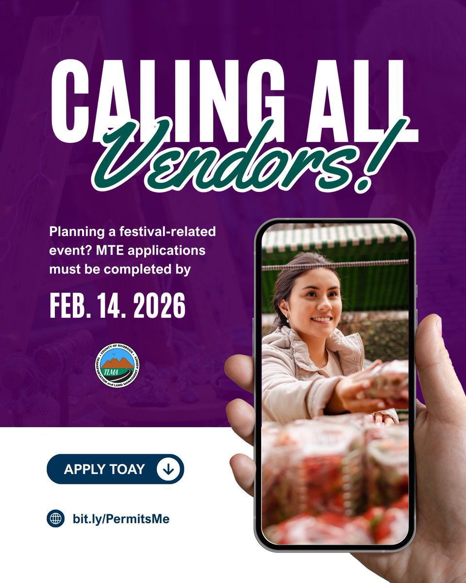 Hosting an event during Coachella or Stagecoach? Permits due by Feb 14, 2026! 🔗 ow.ly/BmpX50XTHos 📩