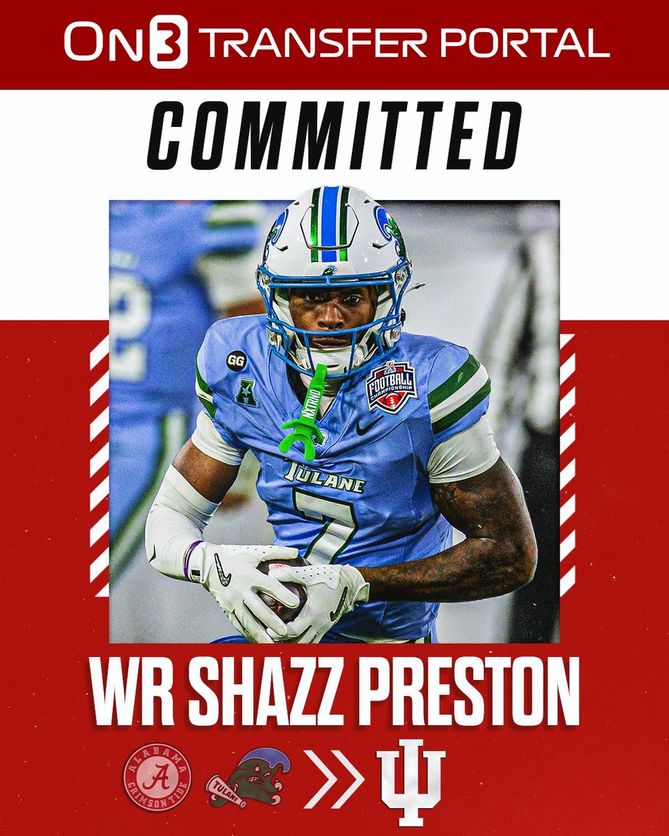 TransferPortal's tweet photo. BREAKING: Tulane transfer WR Shazz Preston has committed to Indiana, @Hayesfawcett3 reports 

https://t.co/fKdM3b0bZd https://t.co/8MCKreZRjc