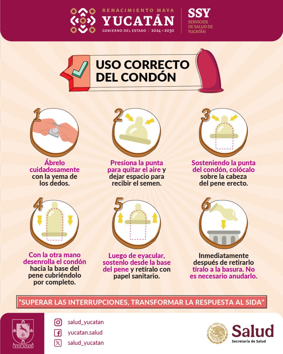 salud_yucatan's tweet photo. Conoce el uso correcto del #condón externo para prevenir Infecciones de Transmisión Sexual como el #VIH, entre otras. Acude a tu unidad de salud o al #CAPASITS para recibir atención y realizarte una prueba #gratuita, #segura y confidencial. https://t.co/5Img2UE2C7
