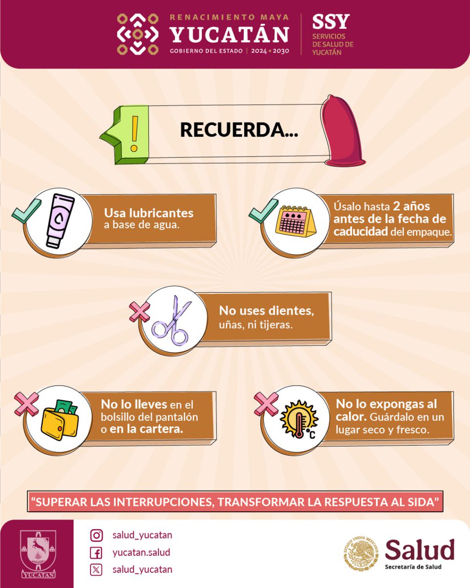 salud_yucatan's tweet photo. Conoce el uso correcto del #condón externo para prevenir Infecciones de Transmisión Sexual como el #VIH, entre otras. Acude a tu unidad de salud o al #CAPASITS para recibir atención y realizarte una prueba #gratuita, #segura y confidencial. https://t.co/5Img2UE2C7