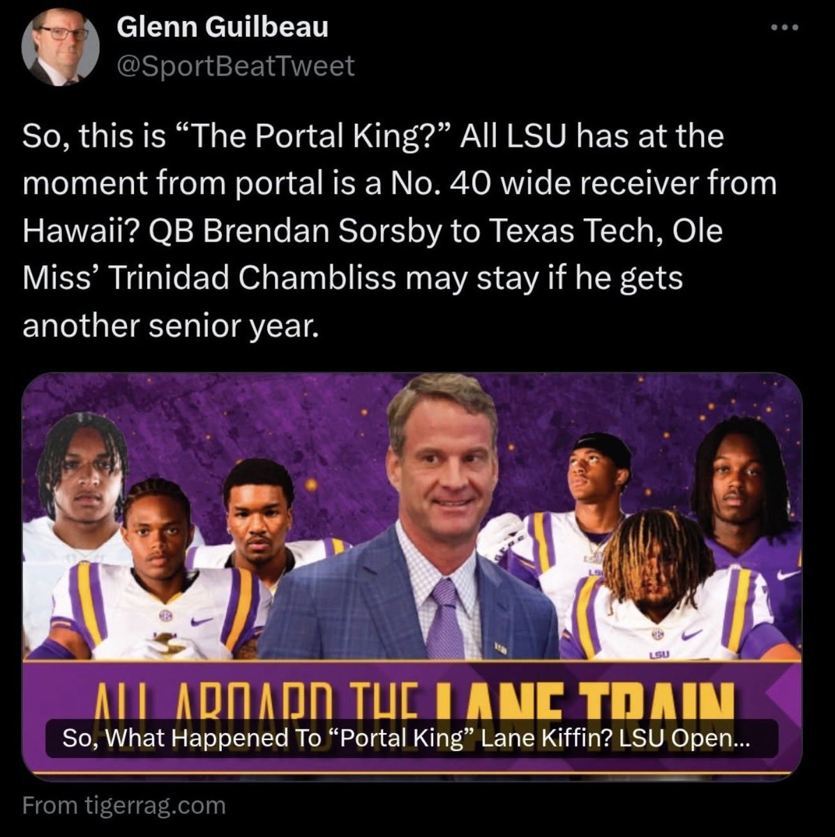 Hey <a href="/SportBeatTweet/">Glenn Guilbeau</a> You got an update?