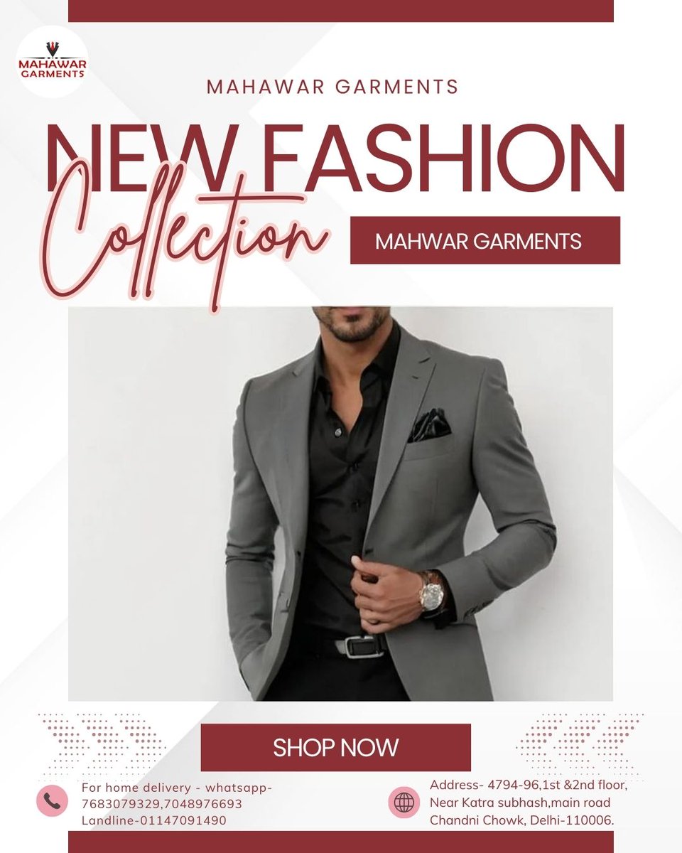 shanu_gupta171's tweet photo. Upgrade your wardrobe with our New Fashion Collection ✨
Sharp fits, premium fabric, and timeless style—perfect for every occasion.
Step out with confidence only at Mahawar Garments.
📍 Visit us today or order via WhatsApp.
🛍️ Shop Now https://t.co/2JEwDsseUZ
