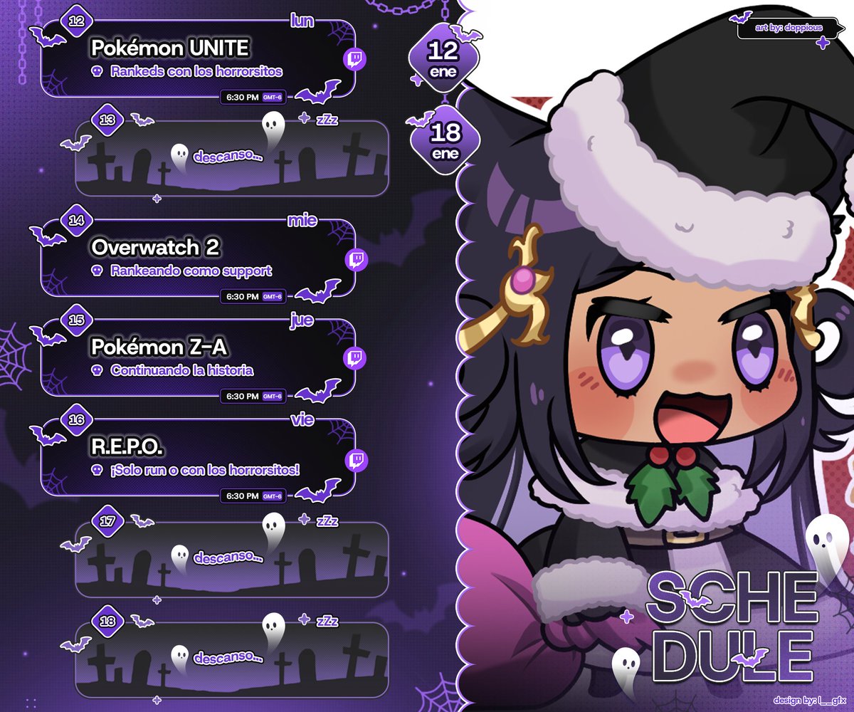 doppious's tweet image. 🌟 𝗛𝗢𝗥𝗔𝗥𝗜𝗢 𝗦𝗘𝗠𝗔𝗡𝗔𝗟 🌟
★ DEL 12/01 - 18/01 ★

Semana de juegos con mis horrorsitos ♡

⬦ sᴜᴊᴇᴛᴏ ᴀ ᴄᴀᴍʙɪᴏs.
#VtuberES